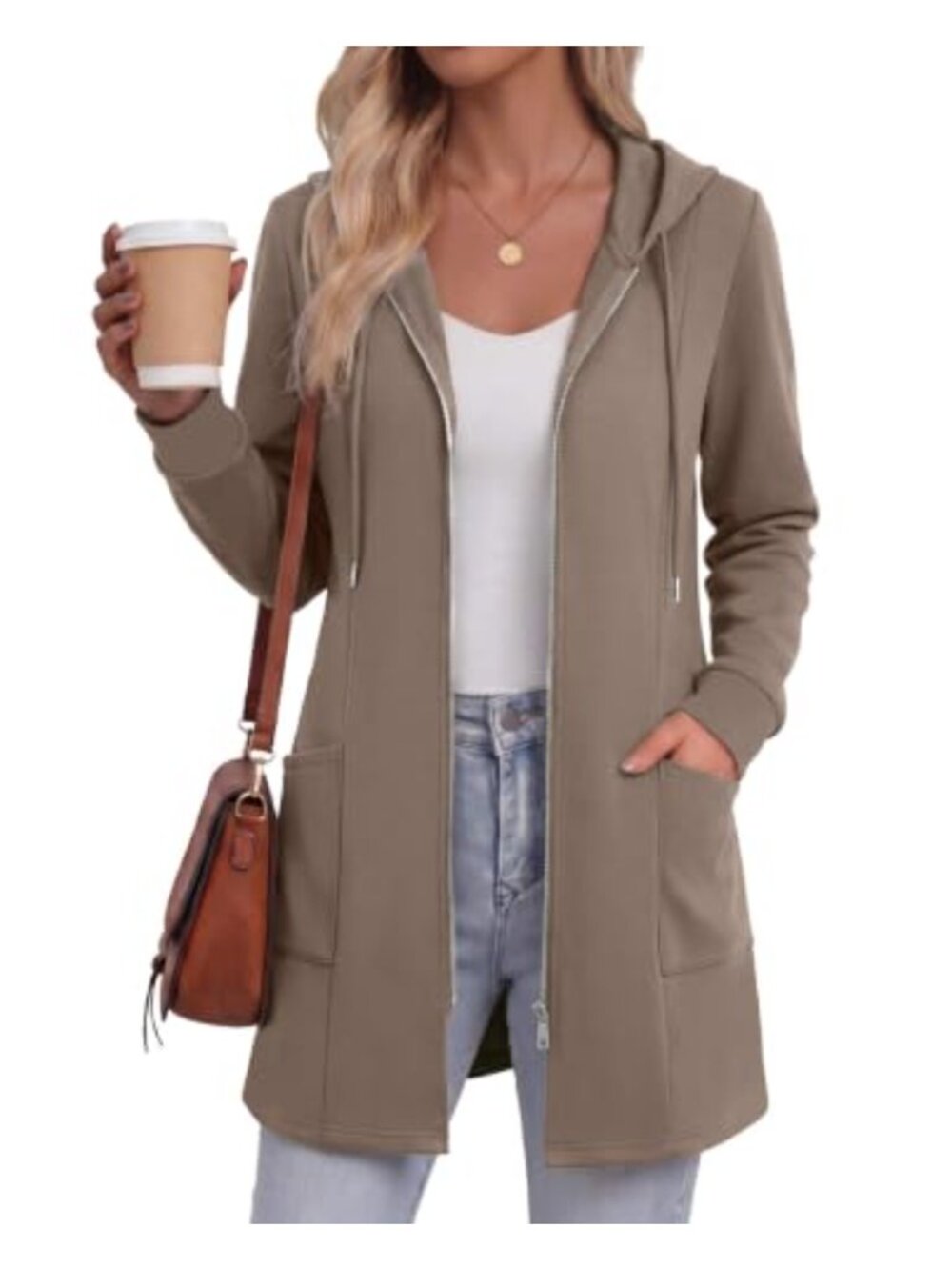 Zeagoo Zip Up Hoodie Lightweight Fleece Lined Long Length Casual Jacket